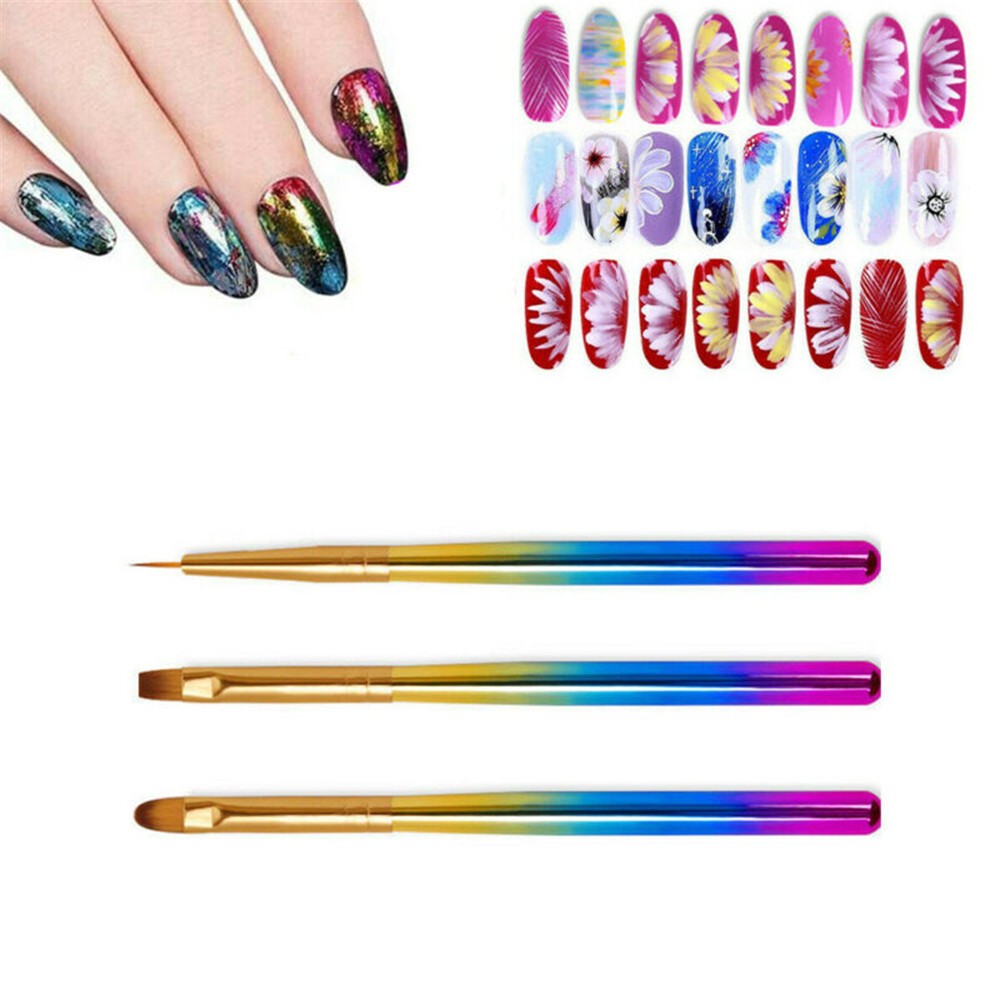 3Pack Multi Function Nylon+Metal Nail Brush Art UV Builder Gel Tips Painting