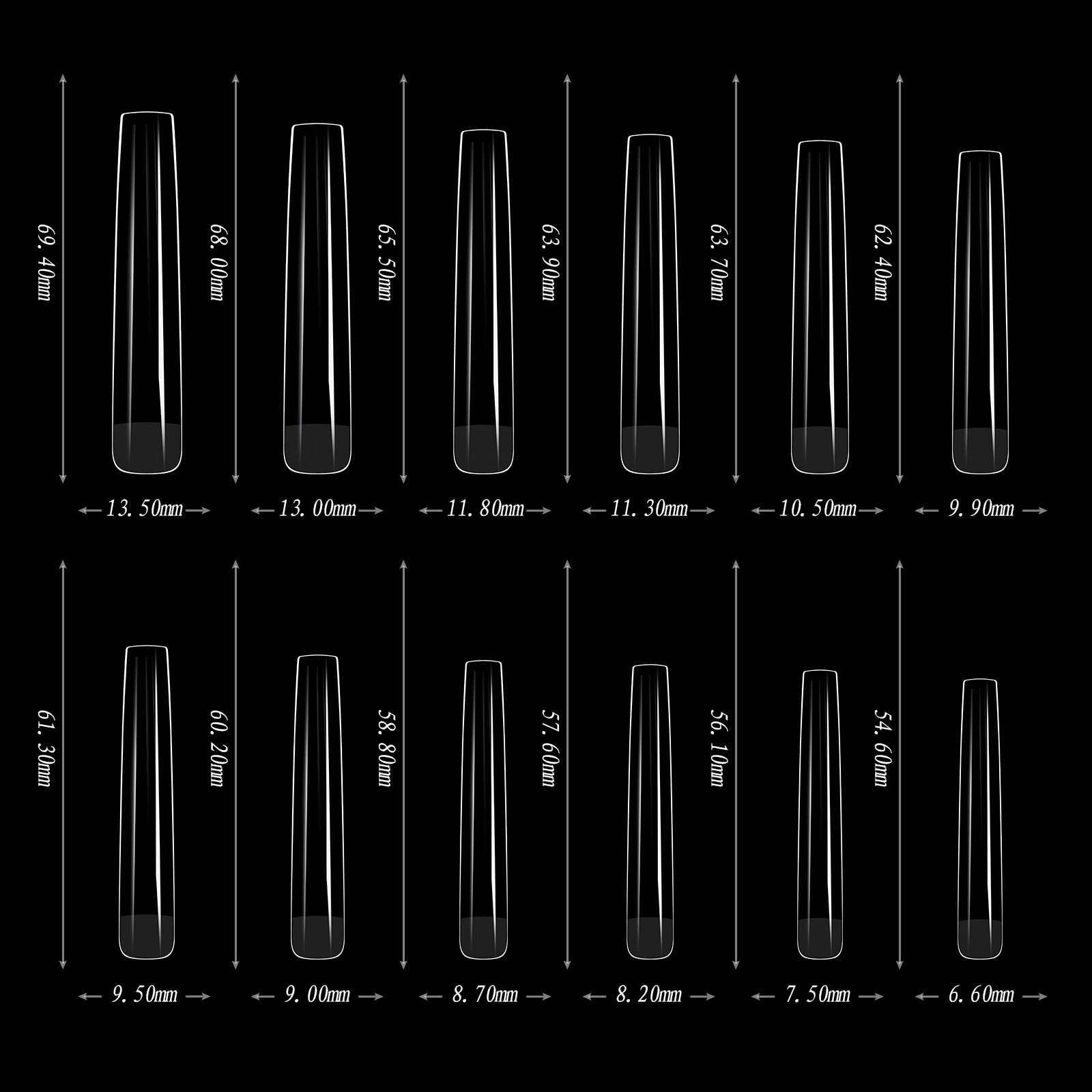 180pcs 5XL Extra Long Coffin/Stiletto/Square/Ballerina Soft Gel Nail Tips Clear