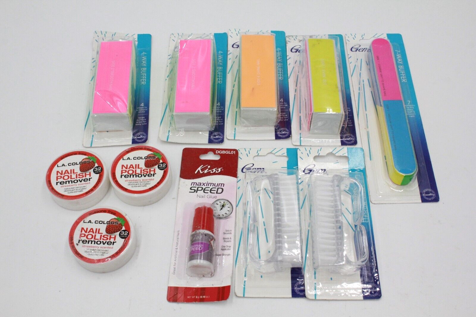 11 Pc Lot Nail Care 4/7 Way Buffer Blocks Brushes Polish Remover Buffing Glue