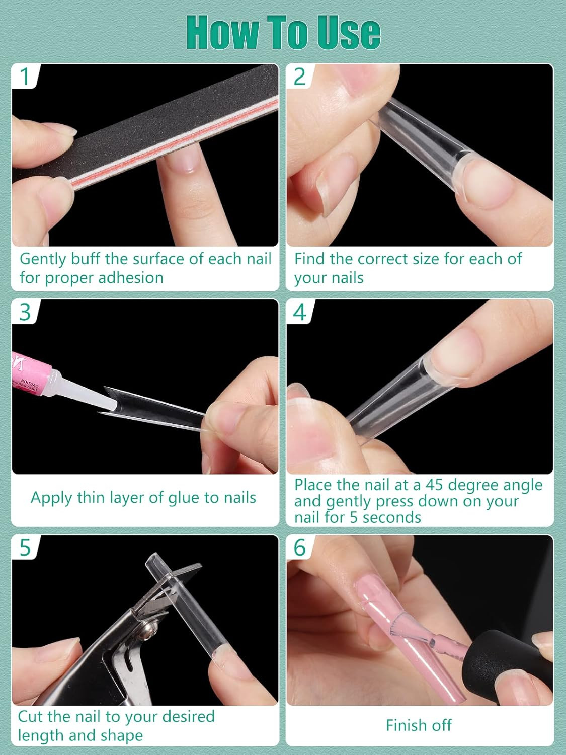 XL Long Nail Tips: Coffin & Square 2 Shapes for Home DIY | 480PCS Long Clear Nai