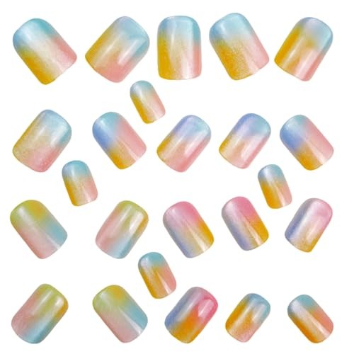 Colorful Press On Nails Short Square Fake Nails Gradient False normal-nails3
