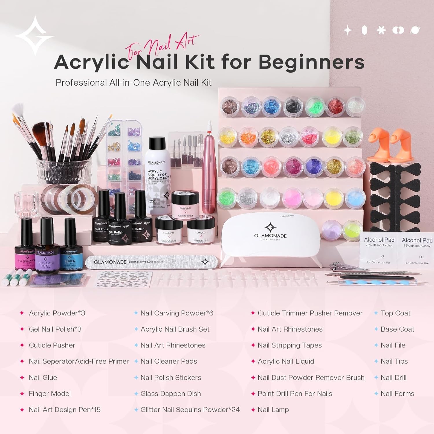Paquete De Uñas Acrilicas Kit De Esmalte Profesional Para Pinceles Set Rutilar
