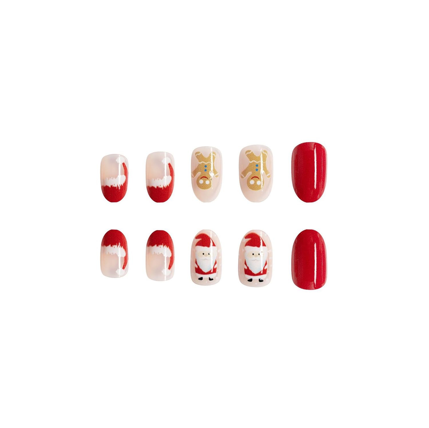 Christmas Press on Nails Short Almond French Tip Winter Fake Nails Red Full C…