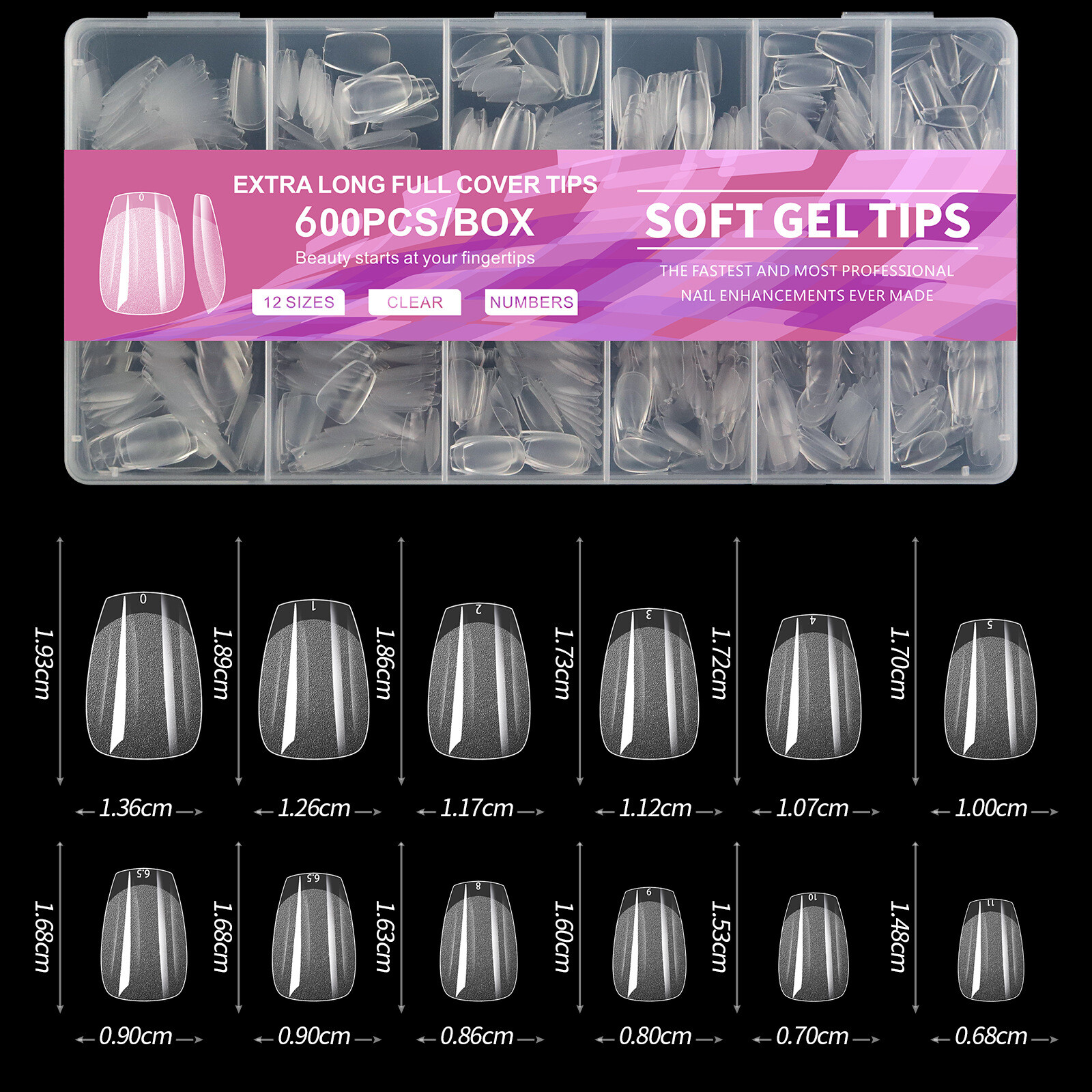 Ballerina Square Nail Almond Soft Clear Gel Tips Semi Frosted Full Cover Nails