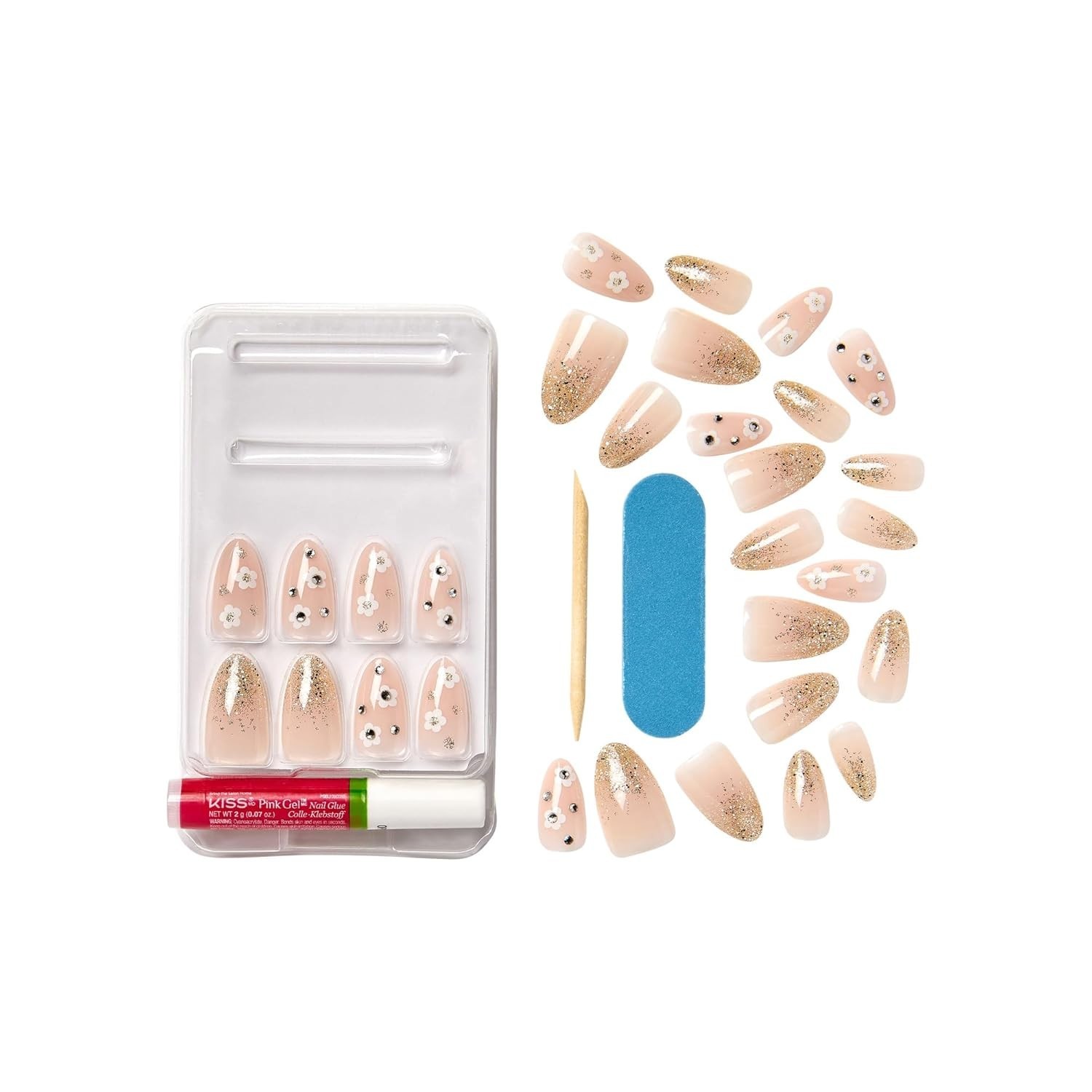 Kiss Classy Premium Press-On Nails Nail glue included Medium Almond Gleamin Pink