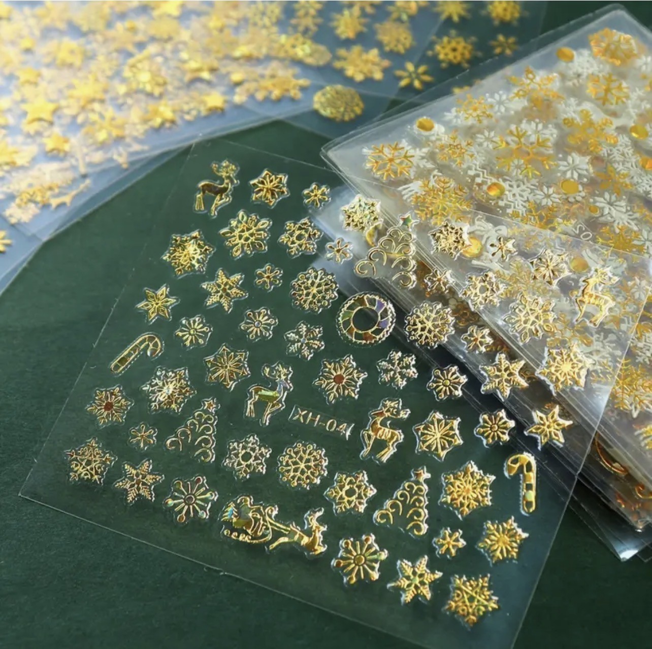 4 PCS Christmas Nail Art Stickers Mix Gold Snowflakes Snowman Santa Reindeer