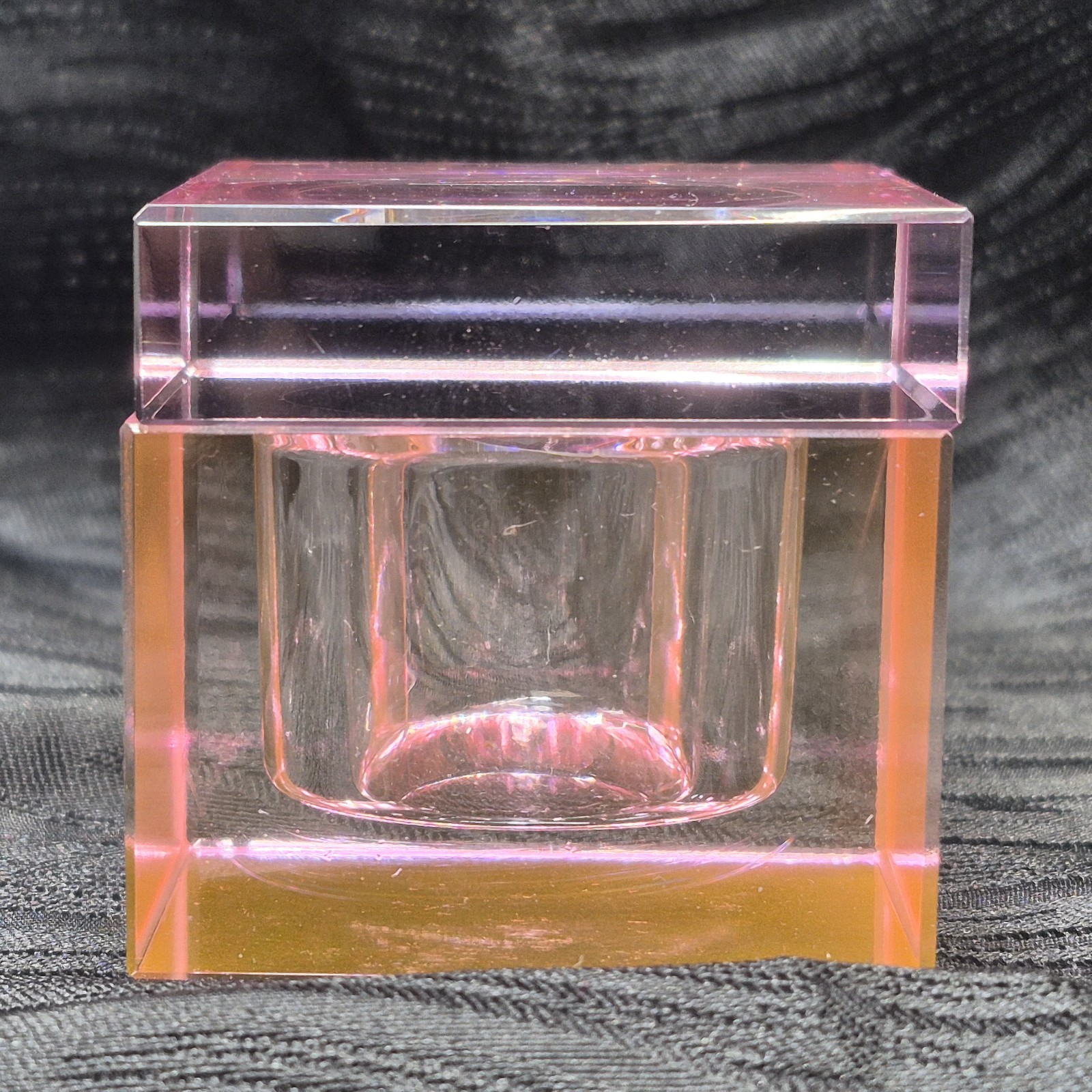 Square Pink Glass Dappen Dish W/Lid Original Box Nail Technician Acrylics GelS
