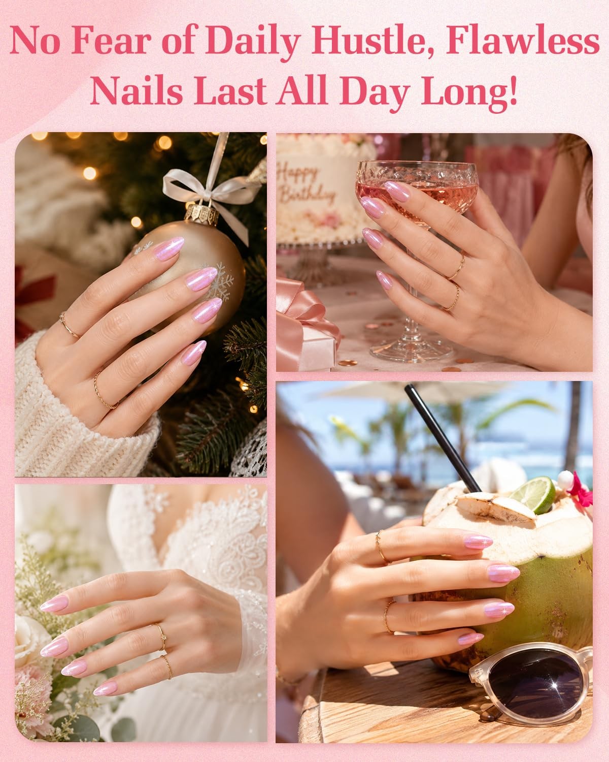 Skiennix Press On Nails-Short Almond Cat Eye Fake Nails | Shining Aurora Spar…