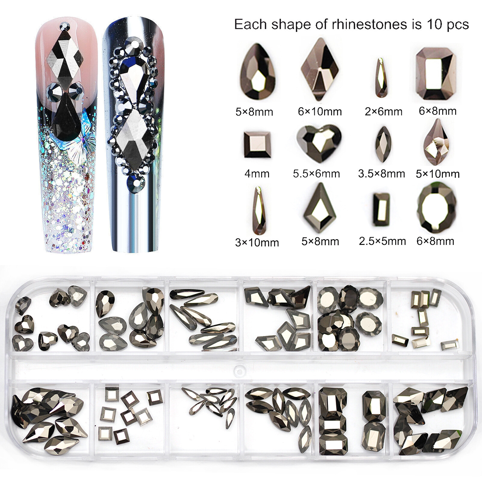 12Box/Set Crystal Rhinestone Diamond 3D NON hotfix Nail Art Decoration 120pcs