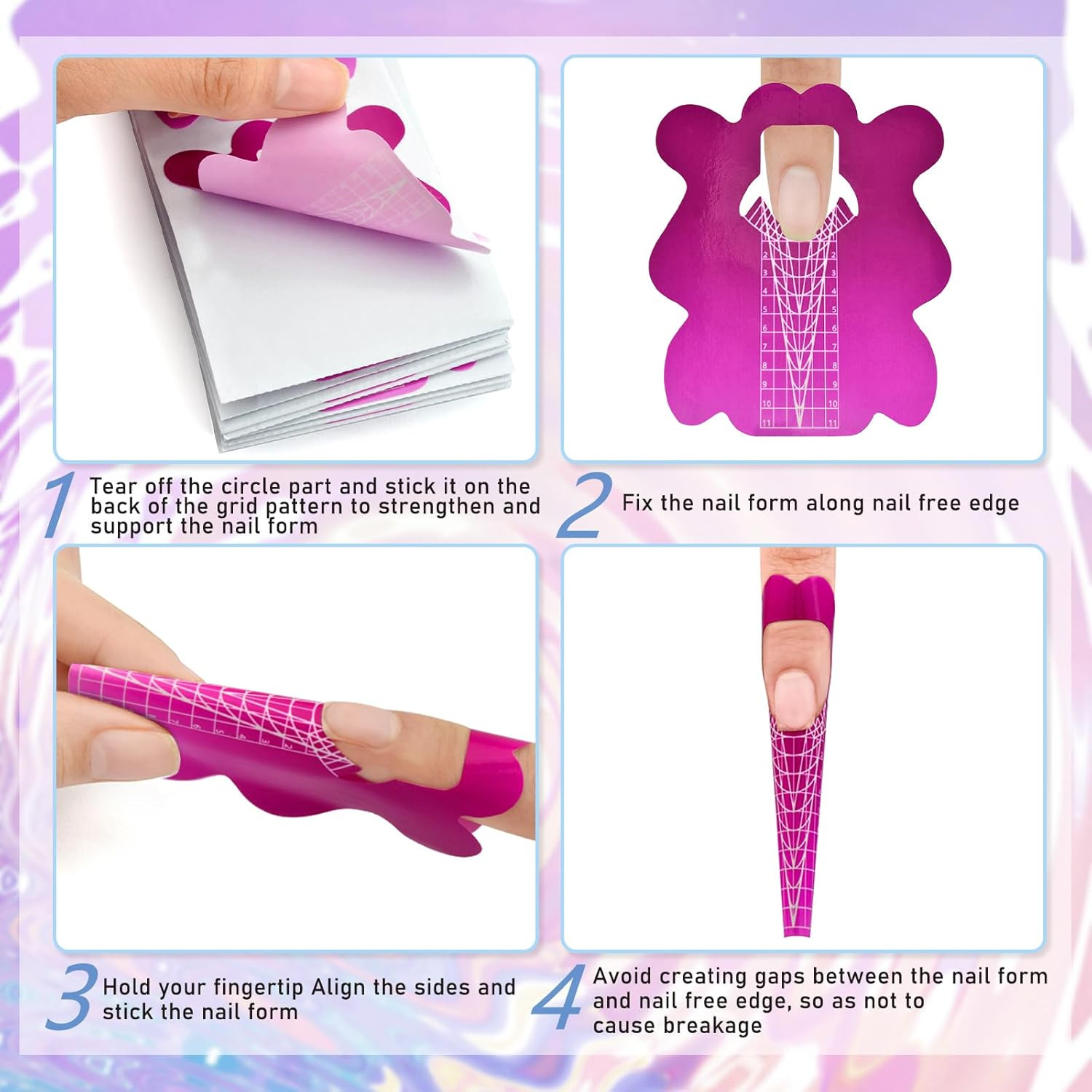 200Pcs Nail Form Sticky Nail Forms for Builder Gel Reusable Sturdy Nail Extensio