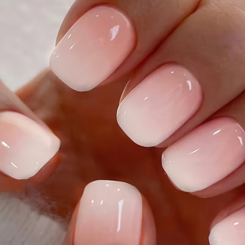 Glossy Pink Gradient Reusable Press-On Nails Short Length Square 24 Pieces