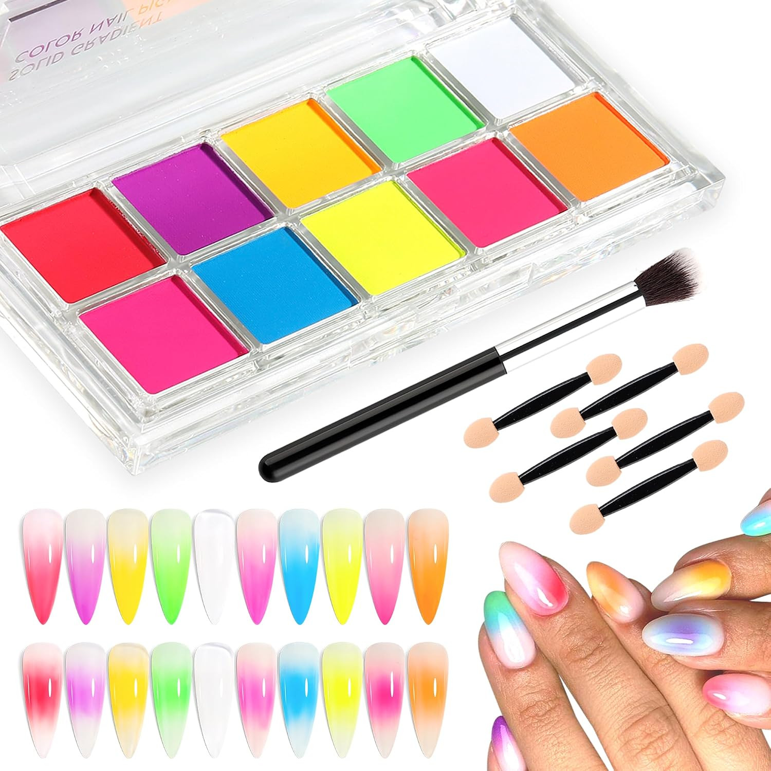 Neon Nail Pigment Set 10 Colors Ombre Nail Powder Solid Fluorescent Pigment Grad
