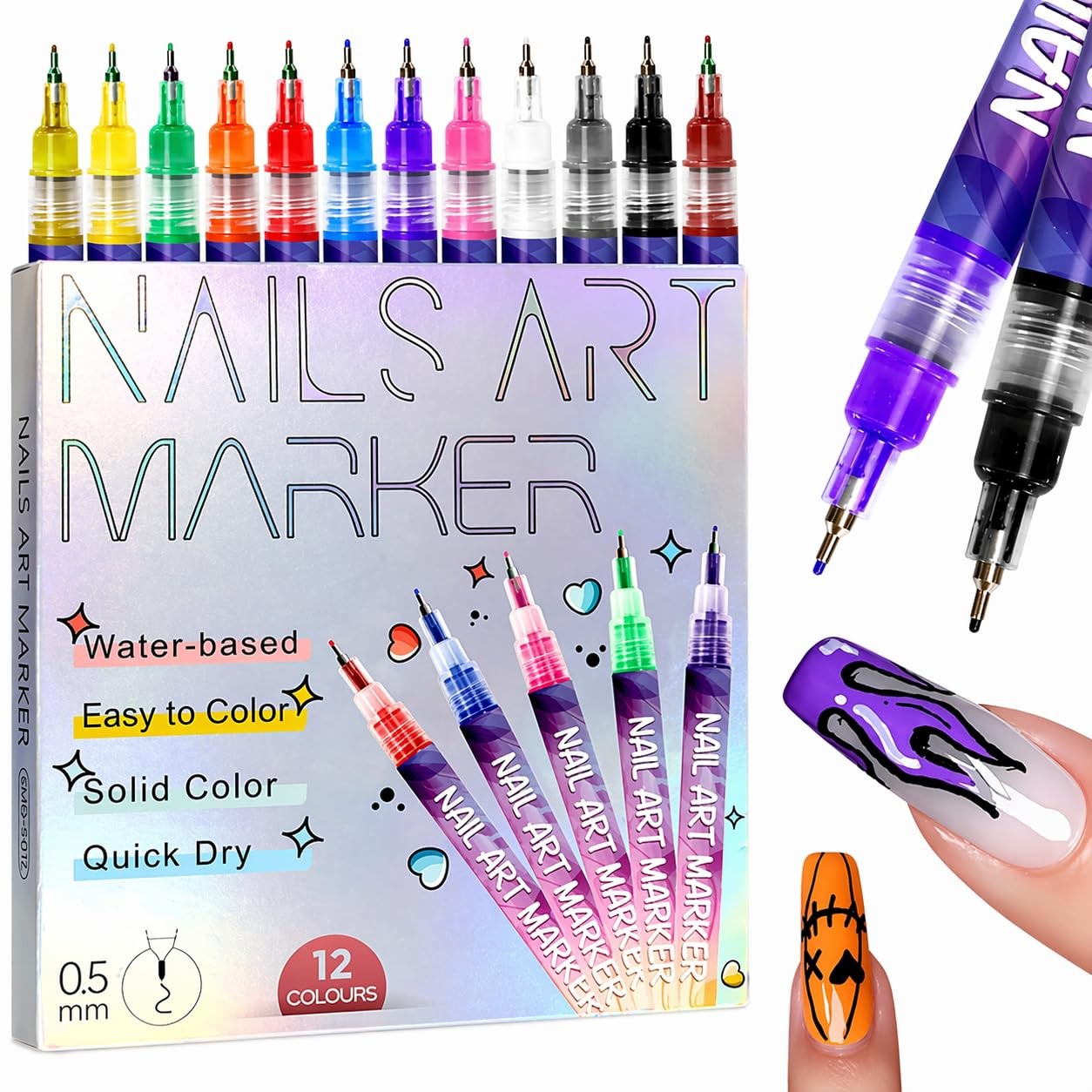 12 Colours Nail Art Markers, Nail Art Pens, Nail Polish Pens Set with Fine Ti…