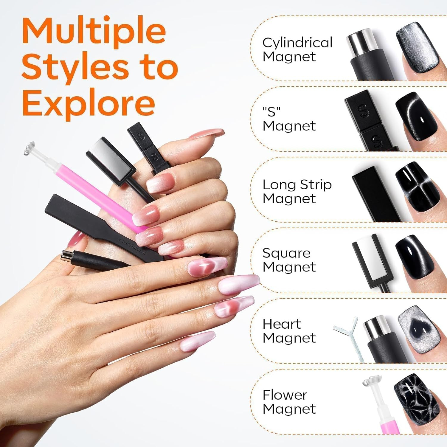 Cat Eye Magnet Set, 15PCS French Cateye Gel Nail Polish Magnet Nail Art Tools Se