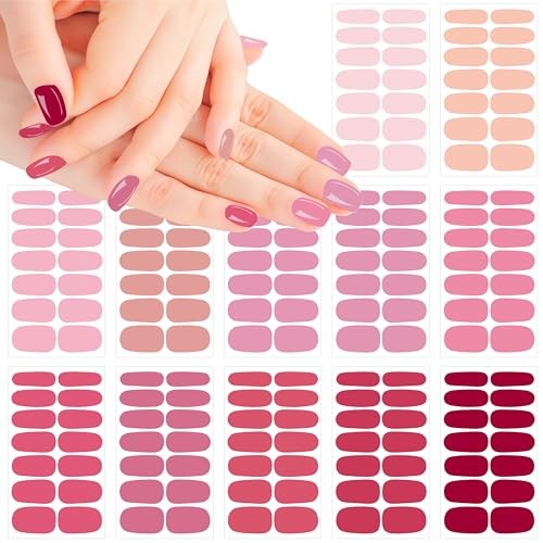 12 Sheets 168 Pieces Solid Color Nail Polish Strips, Self-Adhesive Dark Pink
