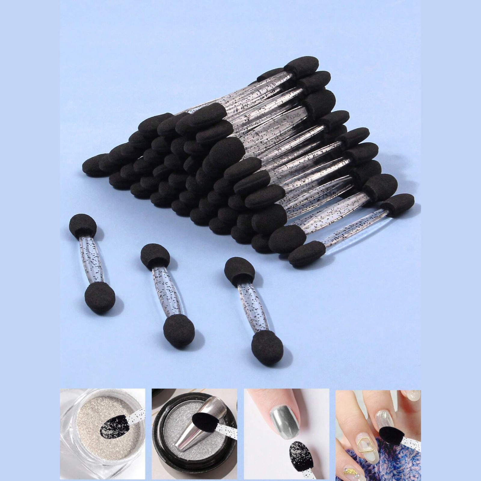 50pcs Sponge Brush Double-Ended for Gradient Nail Art with Handheld for Women