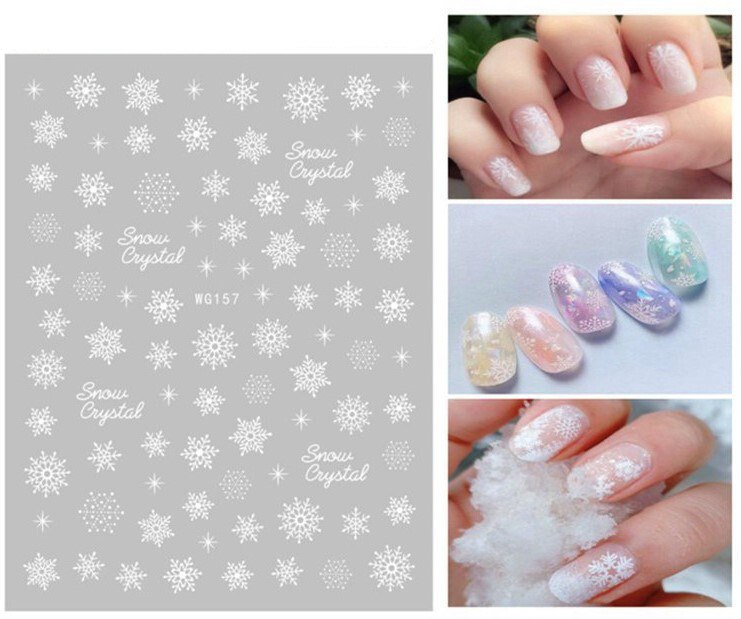Nail Art 3D White Christmas Stickers Large Sheet 8x11cm Decals Xmas Transfer
