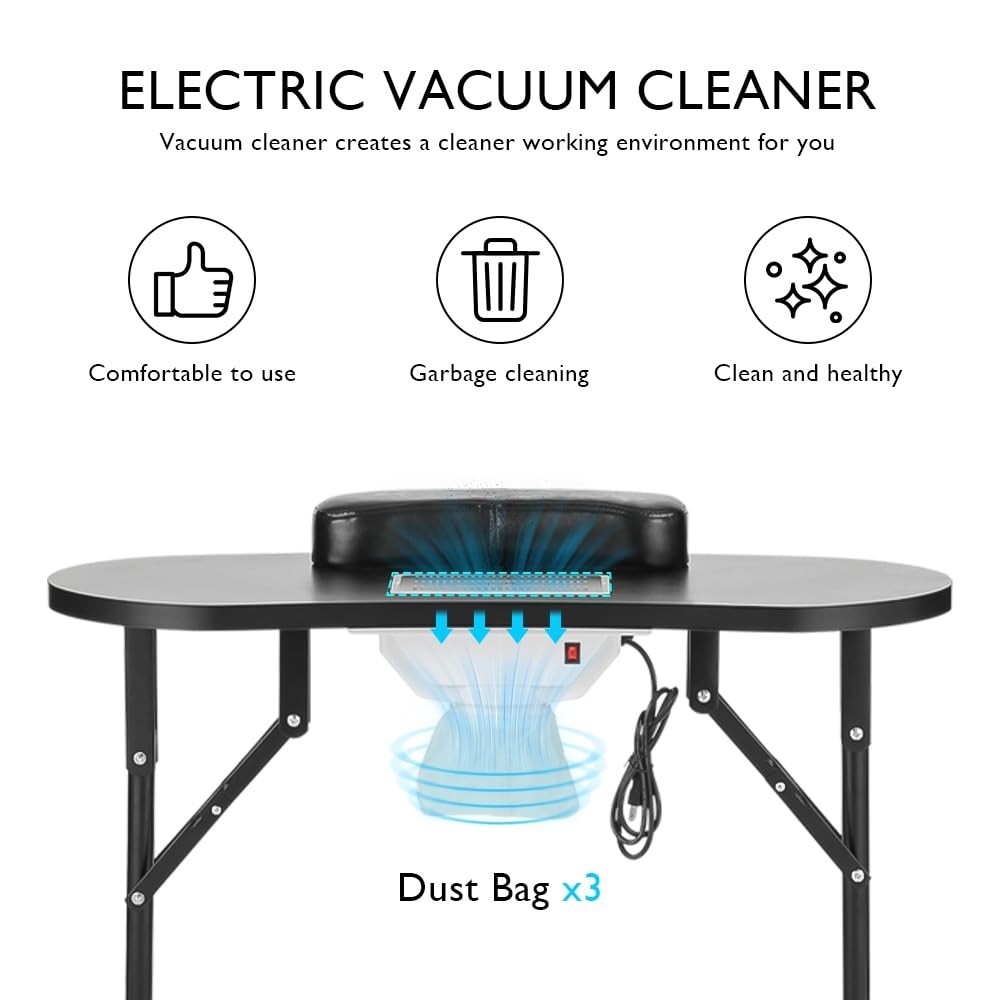 Portable Folding Manicure Table with Fan, Bag – Black