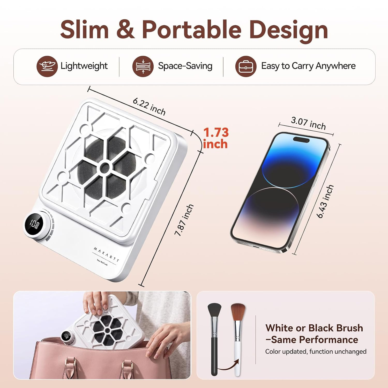 Compact Rechargeable Nail Dust Collector – 5500RPM Dust Collector Nail Tech ERYN