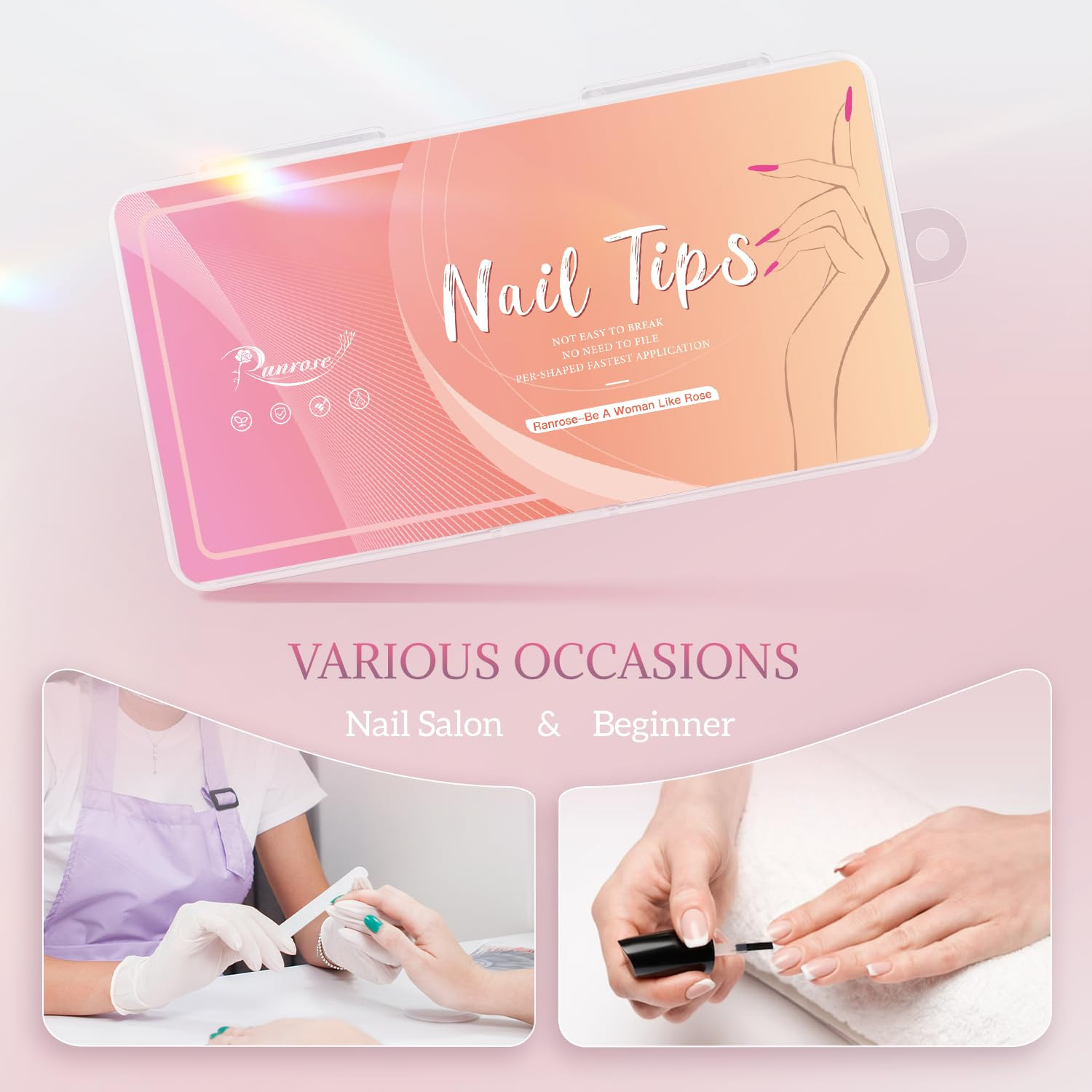 240PCS Long Almond Nail Tips,Half Cover Acrylic Fake Nails | No C Curve Gel Nail