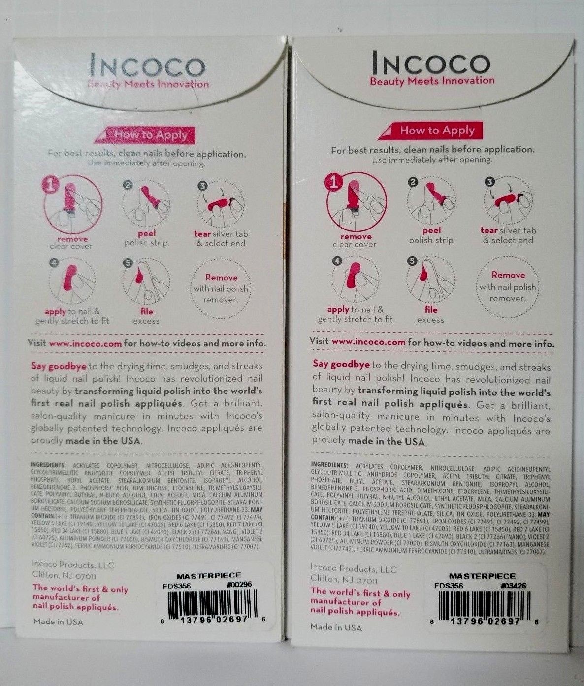 2 pk INCOCO Nail Polish APPLIQUE 16 strips ea MASTERPIECE