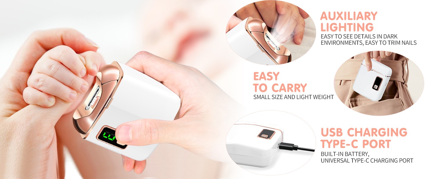 Electric Nail Clipper & Nail File – Automatic Baby Trimmer with LED Light,