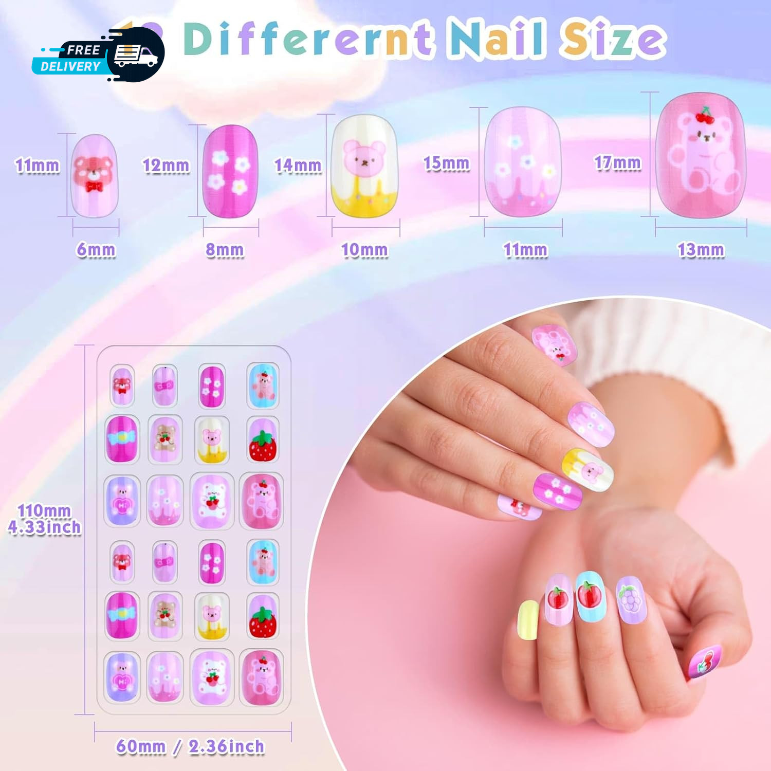 168Pcs Press on Nails for Kids Girls Kids Fake Nails Children Pre Glue Stickers