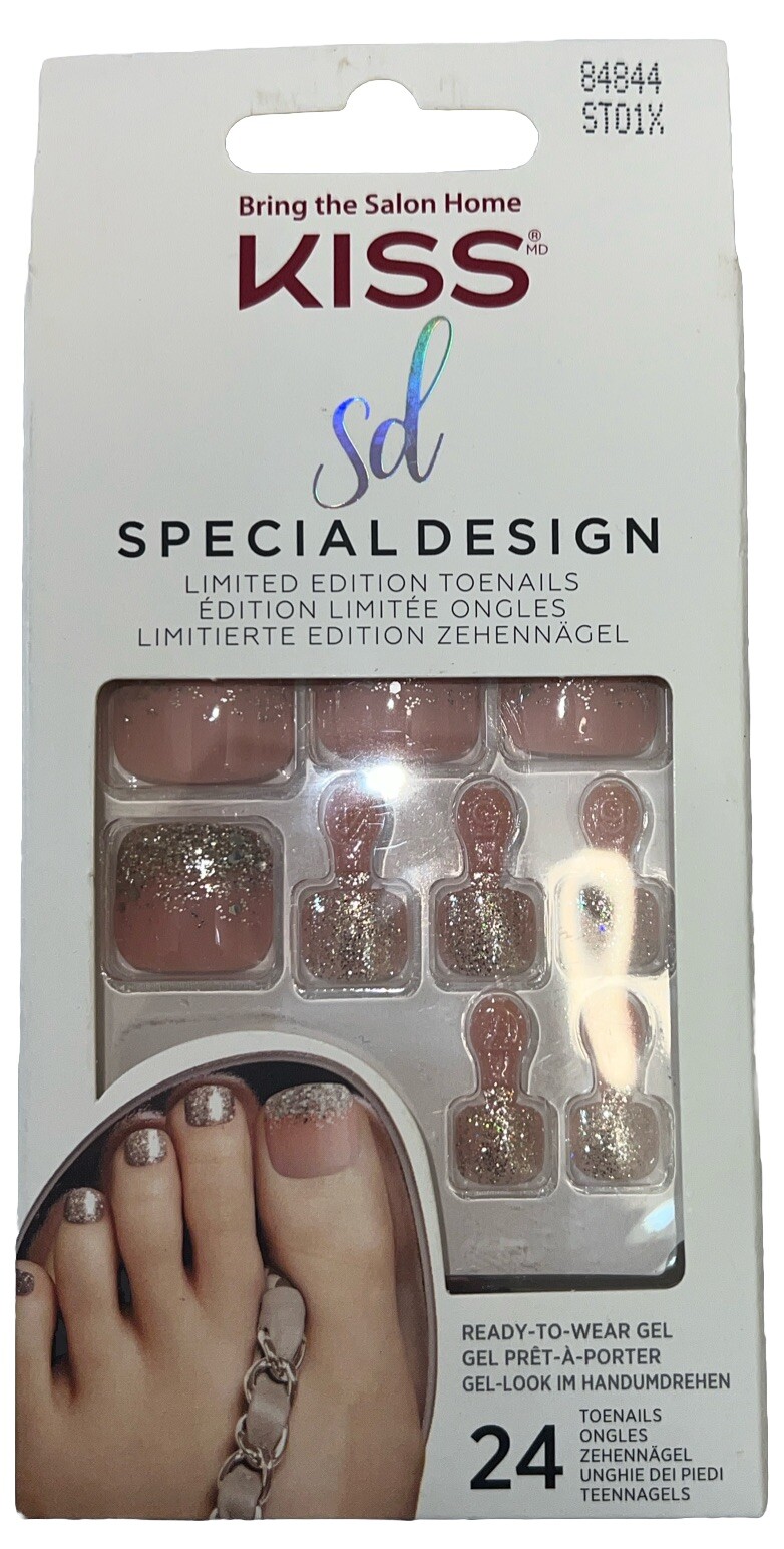 KISS SPECIAL DESIGN Toe Nails #84844 Hot PinkSparkles New See Description & Pics