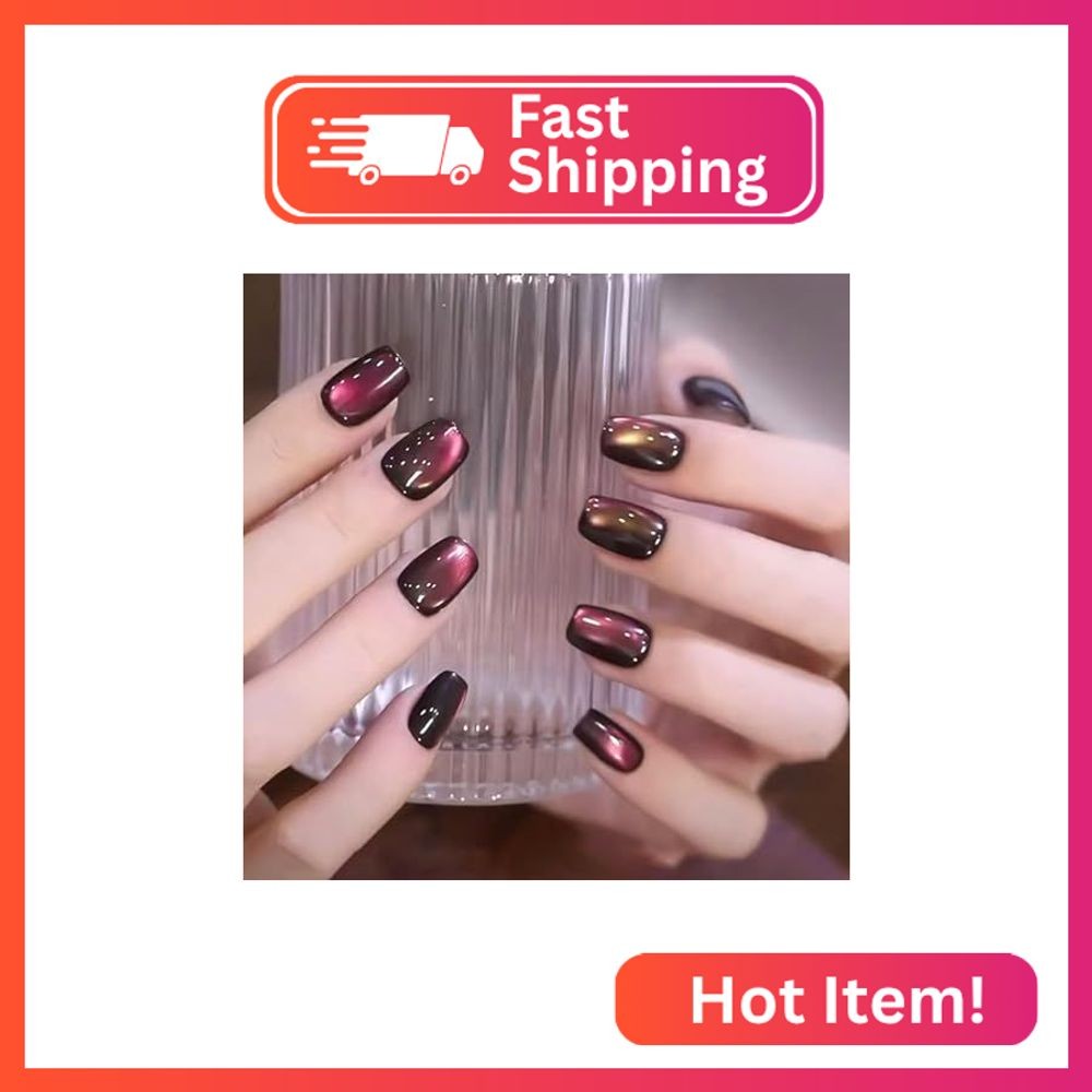 Extra Short Press on Nails Coffin Fake Nails Cat Eye Acrylic Nails