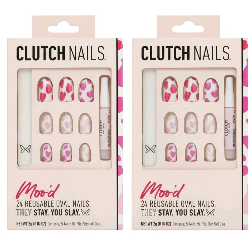 2 Pack Clutch Nails Moo’d Pink Cow Print 24 Long Lasting Press On Nails