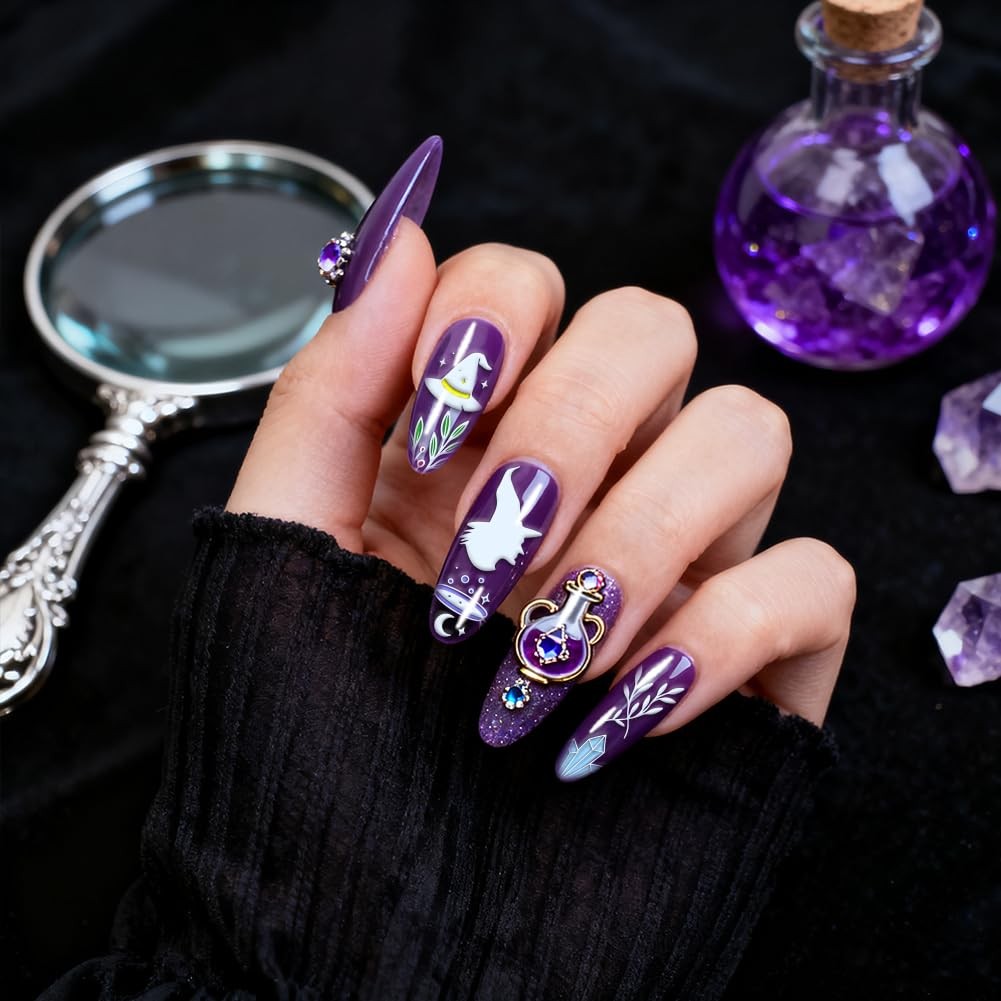 4pcs Magic Potion Nail Stamp Plate Witch Skull Nail Art Template Magic Crysta…
