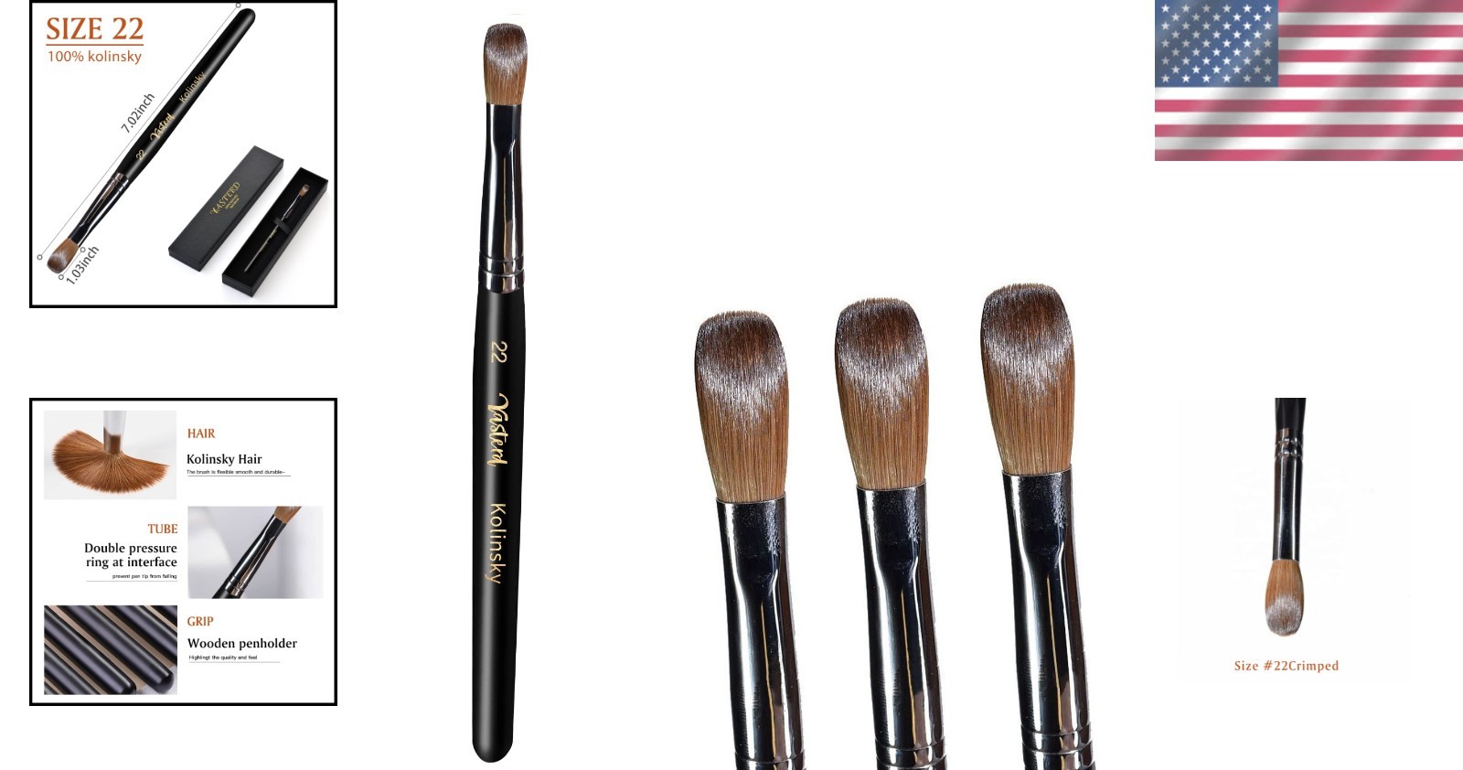Professional Kolinsky Acrylic Nail Brush Size 22..