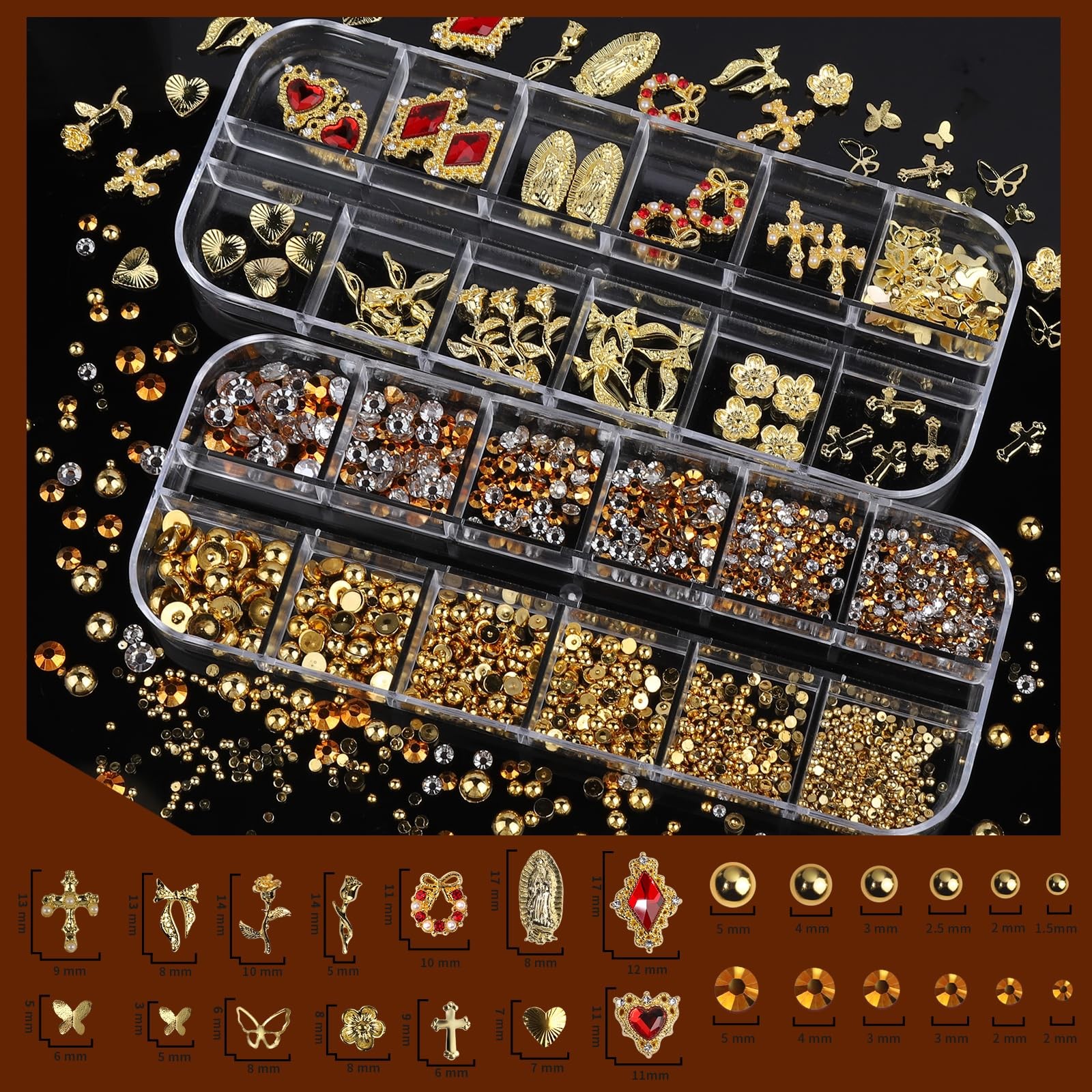 Teenitor Gold Nail Charms and Gems Set, 4 Boxes Nail Gems Nail Pearls Nail Art T