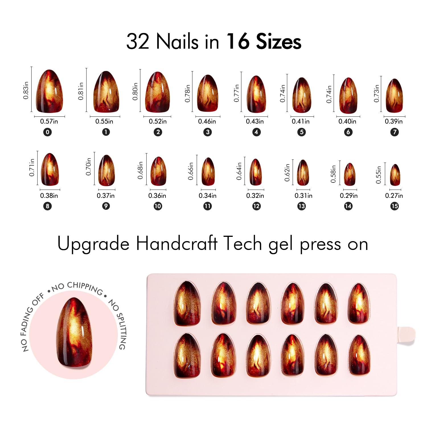 VSALON Press On Nails Short Almond – Golden Cat Eye, 32 PCS