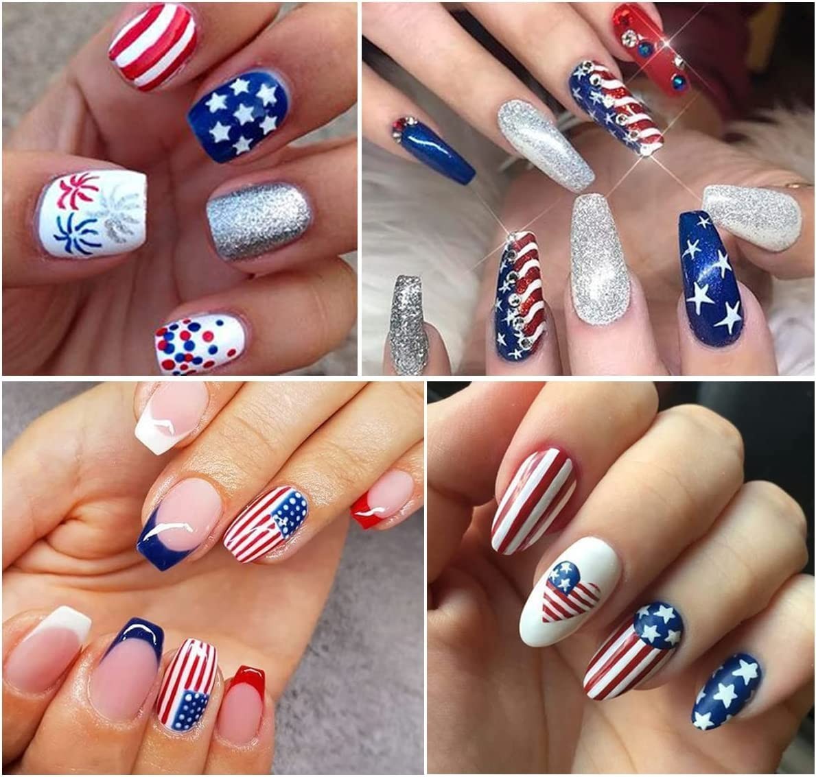 8Sheets 4th of July Nail Art Stickers Decals Red Blue White American Flag 3D …