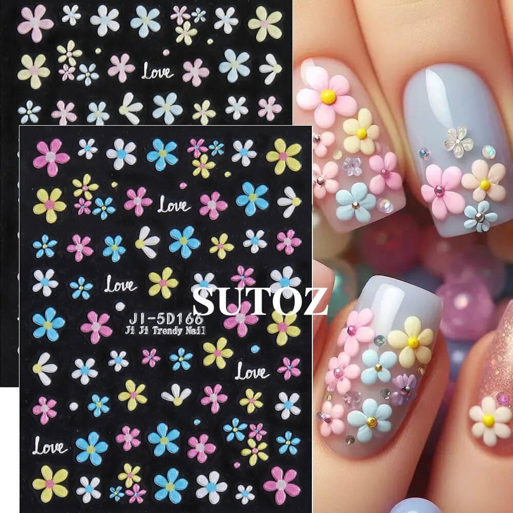 2Pcs 3D Nail Art Stickers Daisy Flower Bride Decals Decoration JI166/167 NH29