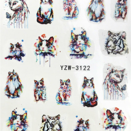 Multicolor Tiger Cat PVC Nail Art Decoration Stickers #855-3122