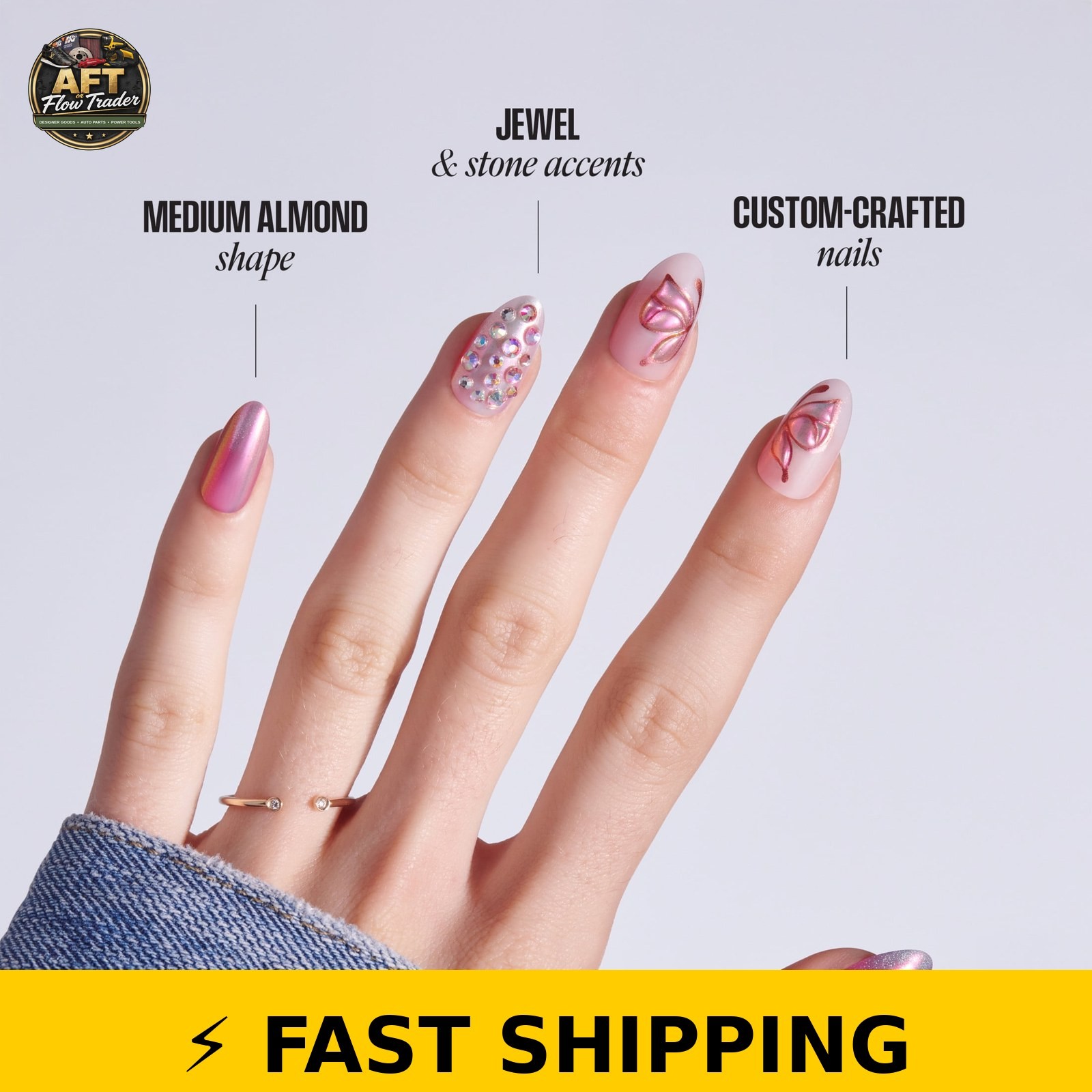 Kiss Press On Nails Almond Rose Knot Pink Medium 32 Count