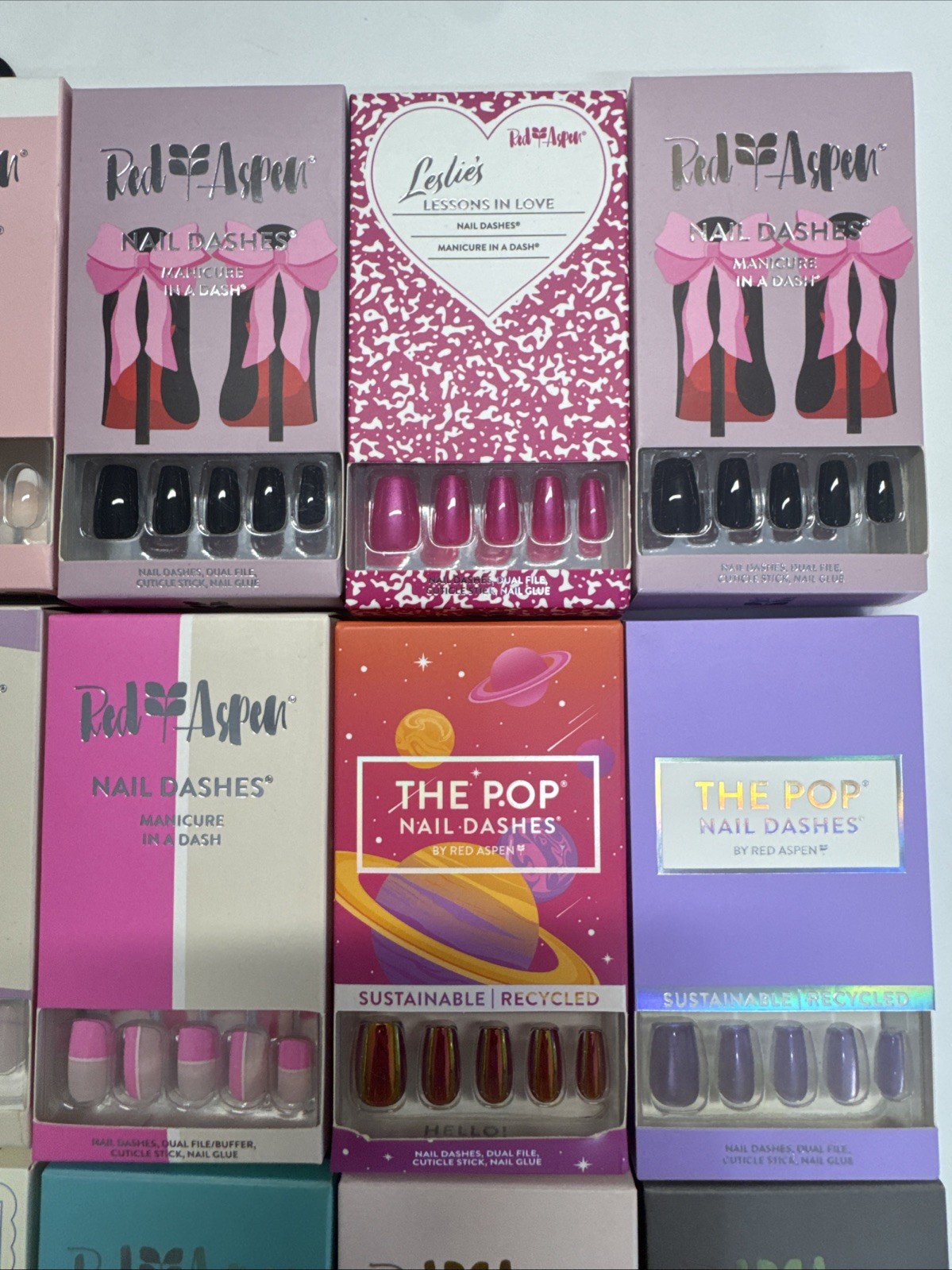 Lot Of 28 Boxes Brand New Red Aspen Nails Sets Glitter, Metallic Chrome, Pattern