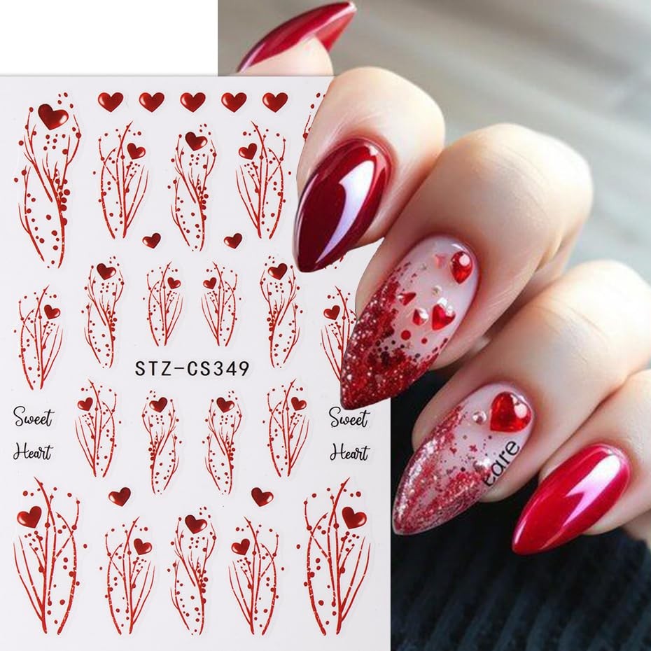 Glitter Heart Nail Art Stickers Valentine French Sparkling Glitter Nail Style-3