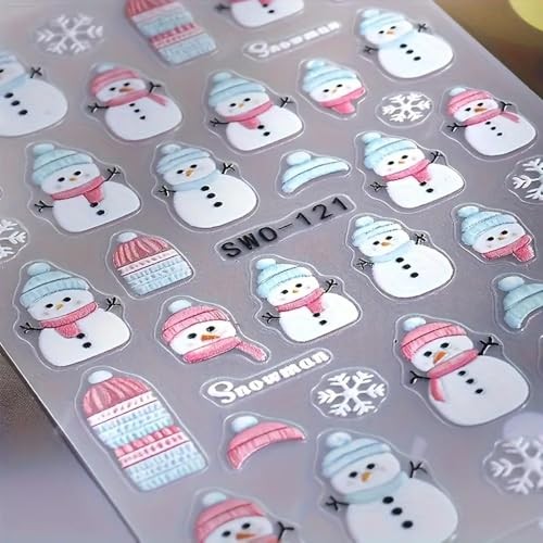 2Pcs Christmas Nail Art Stickers Decals 5D Embossed Winter Nail Decals Qa1