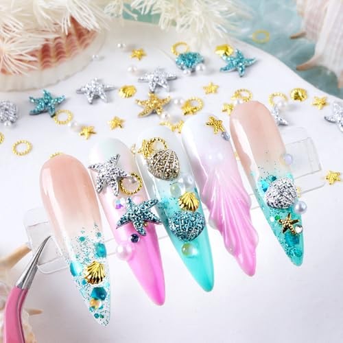 Summer Nail Art Rhinestones,Shiny Shell Starfish Nail Shell Starfish Style 1