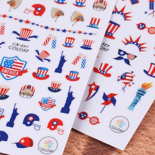 6 Sheets Independence Day Nail Art Stickers Decals，4th of July Nail Style 6