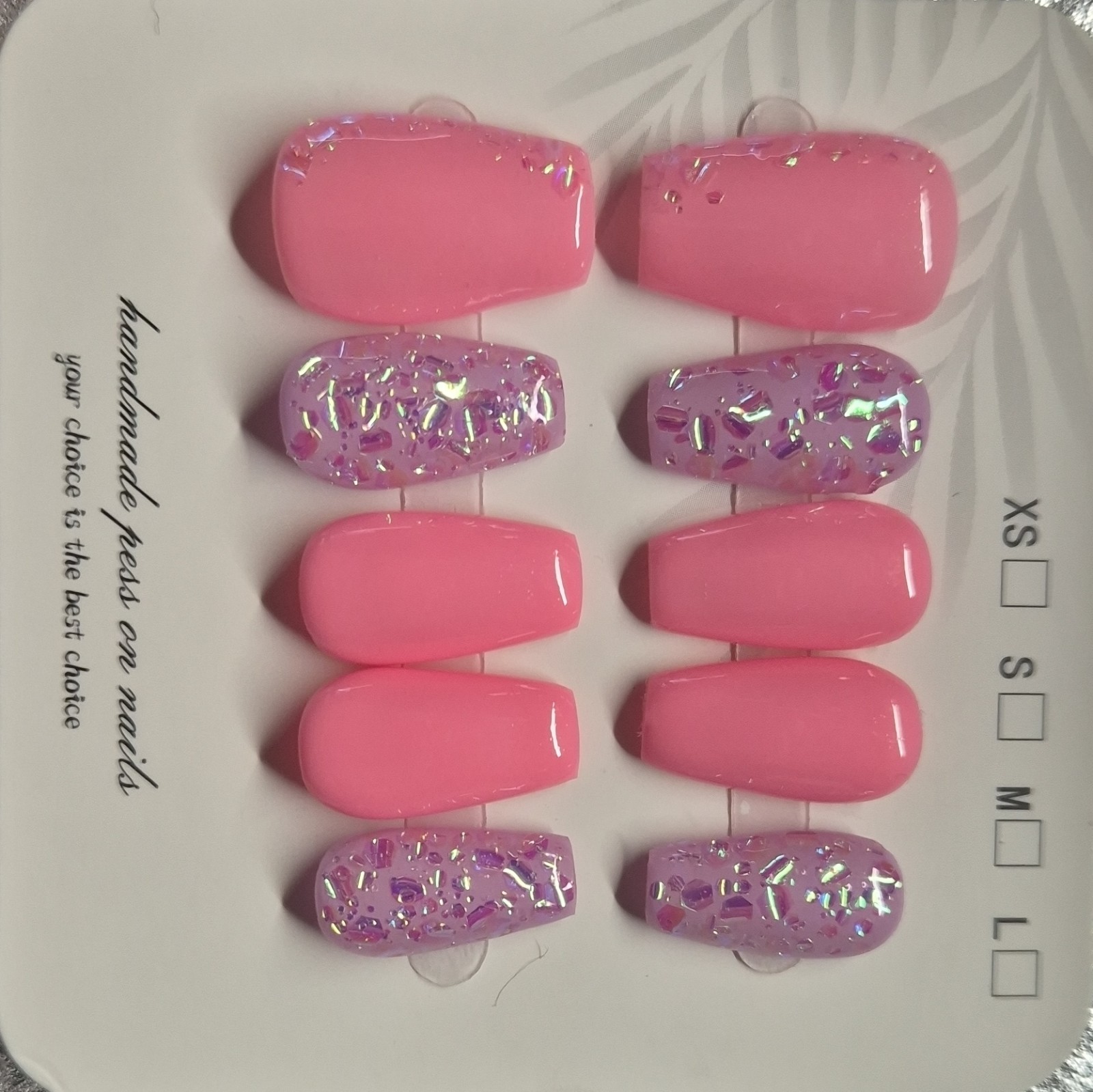 Pink Purple Glitter Coffin Press-On Nails Set Pre-Designed Full Cover