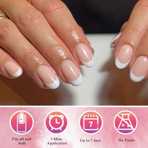 French Tip Press on Nails Short Oval Fake Nails, 120pcs Pale Pink & White