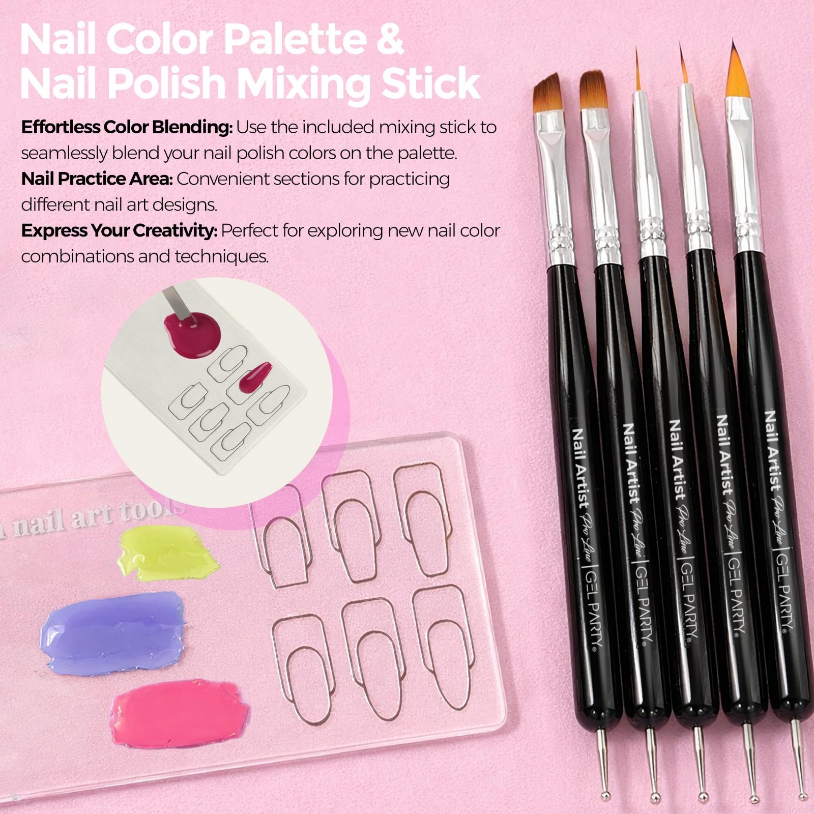 10 Pcs Dual-Ended Nail Art Brush Set – Gel, Dotting Pens, Palette & Tools for Sa