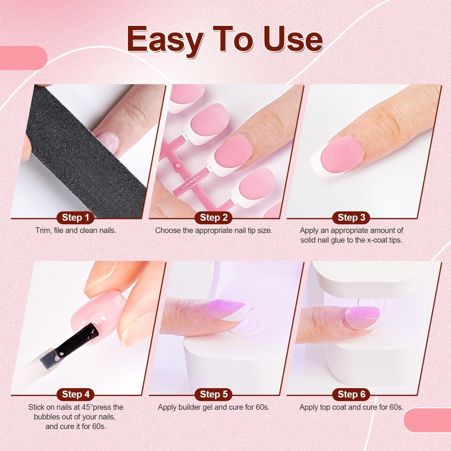 French Tip Press On Nails – 15 Sizes Pink Short Round French Tips,Soft Gel Na…