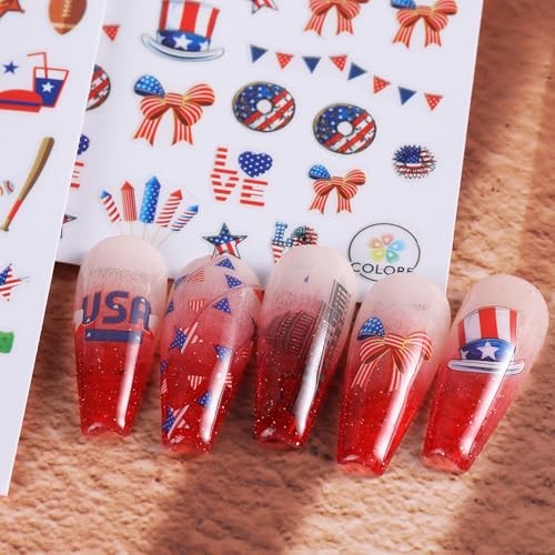 6 Sheets Independence Day Nail Art Stickers Decals，4th of July Nail Style 6