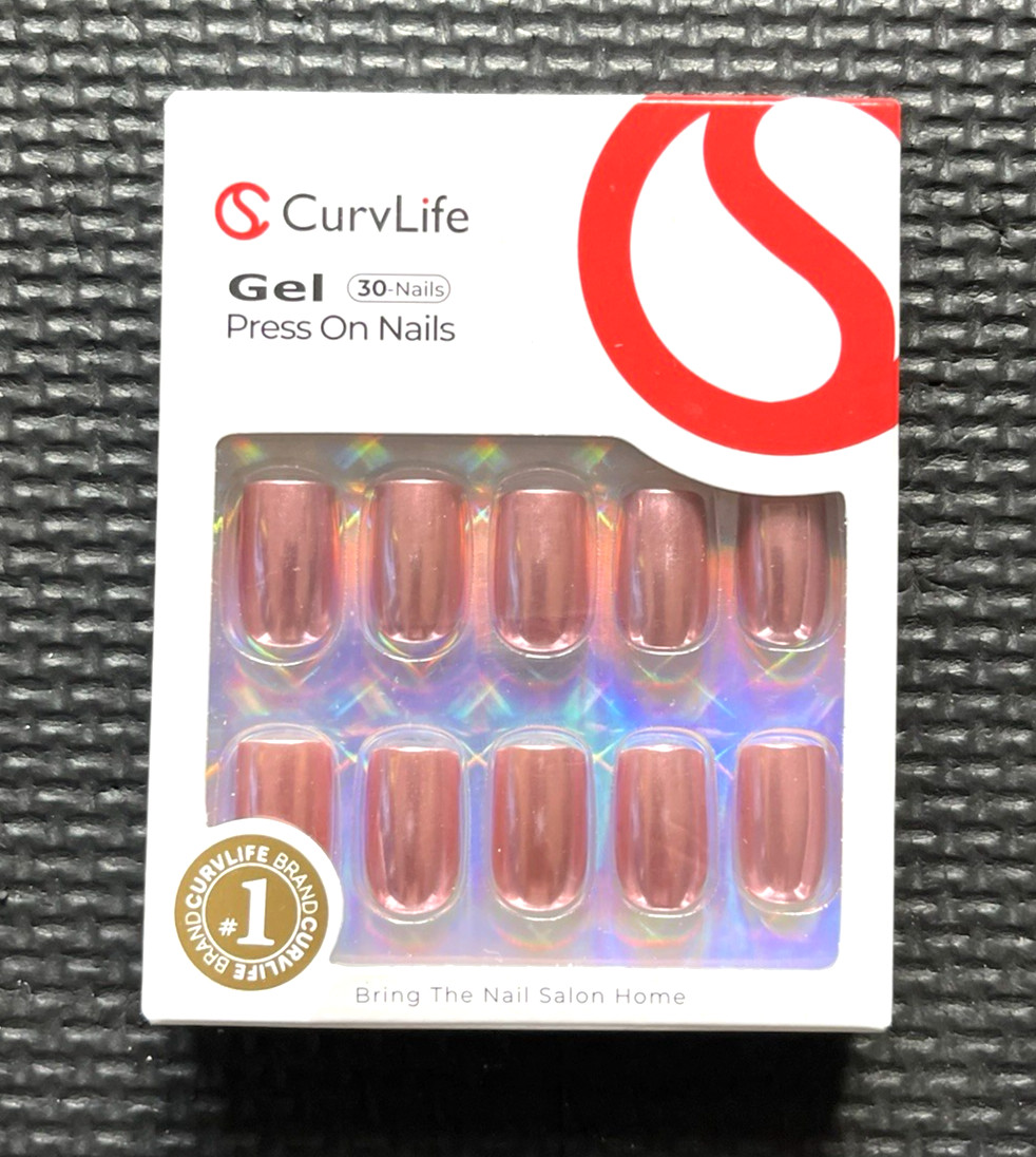 Curvlife Soft Gel Press on Nails, Pink Chrome Square Medium Style Full Cover