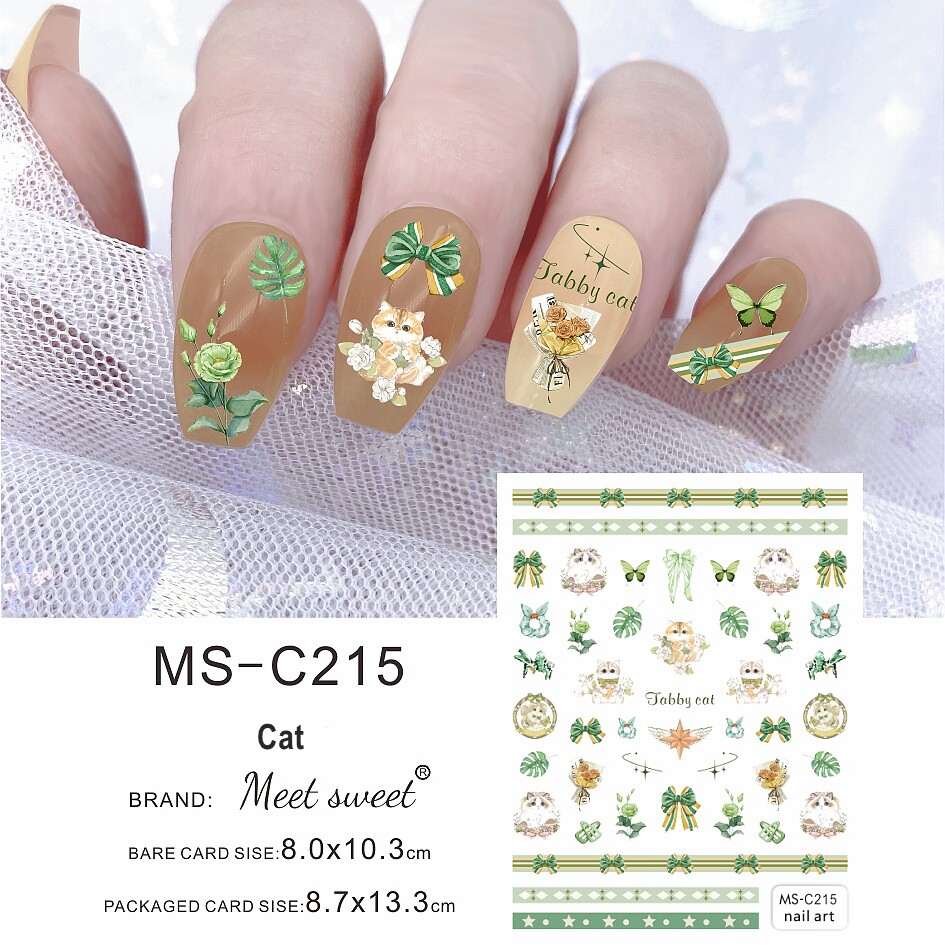 Cats Nail Stickers Puppet Cat Kitty Lovely Cats Bow Flowers Nail Decal